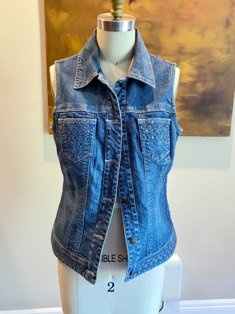 Chico's Platinum Embellished Denim Vest Size Small (Size 0) - Picture 2 of 8